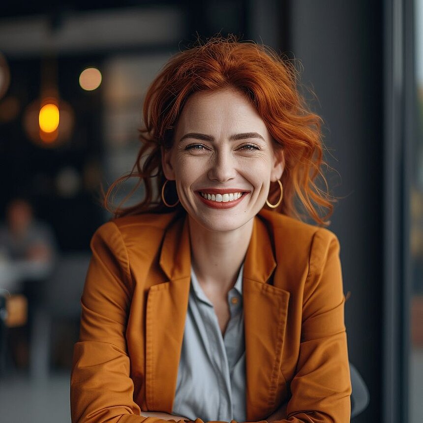 Gastfreundschaft mit Herz – Unsere Hotelliere Zielgruppe Lächelnde Hotelmanagerin in stilvollem Business-Outfit in modernem Ambiente